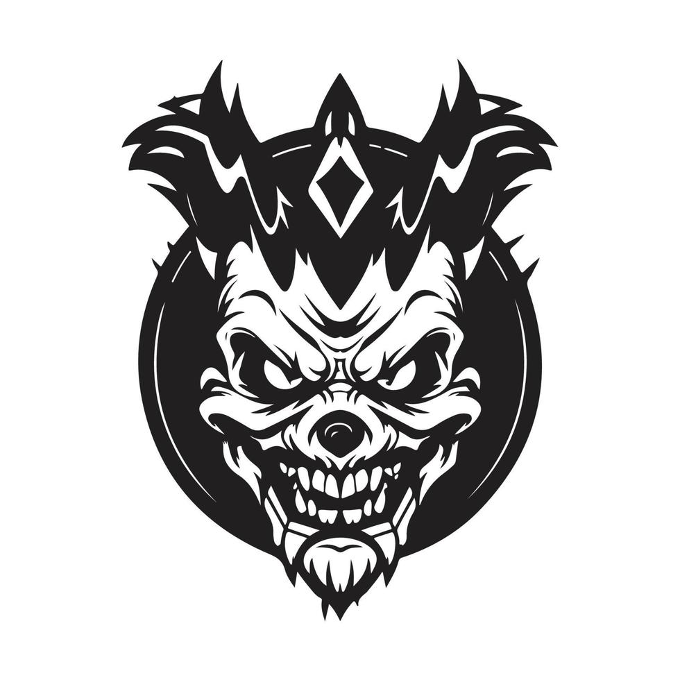 skull clown, logo concept black and white color, hand drawn illustration vector