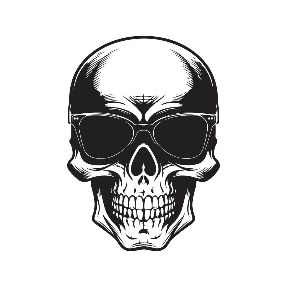 skull with sunglasses, logo concept black and white color, hand drawn illustration vector