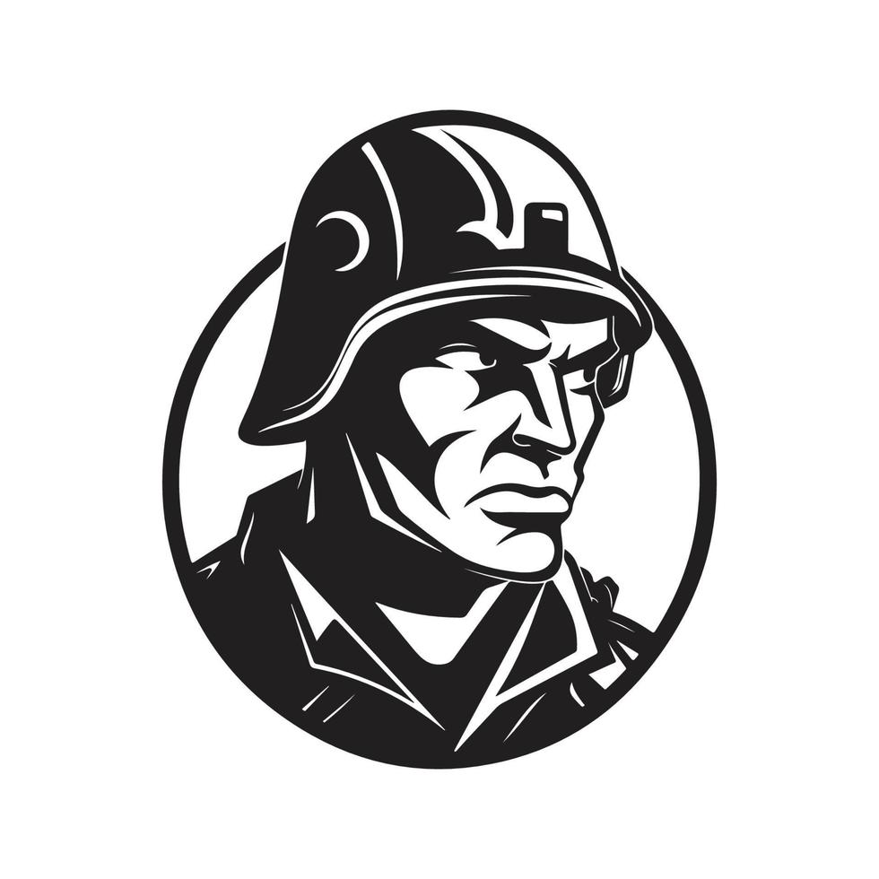 soldier, logo concept black and white color, hand drawn illustration vector