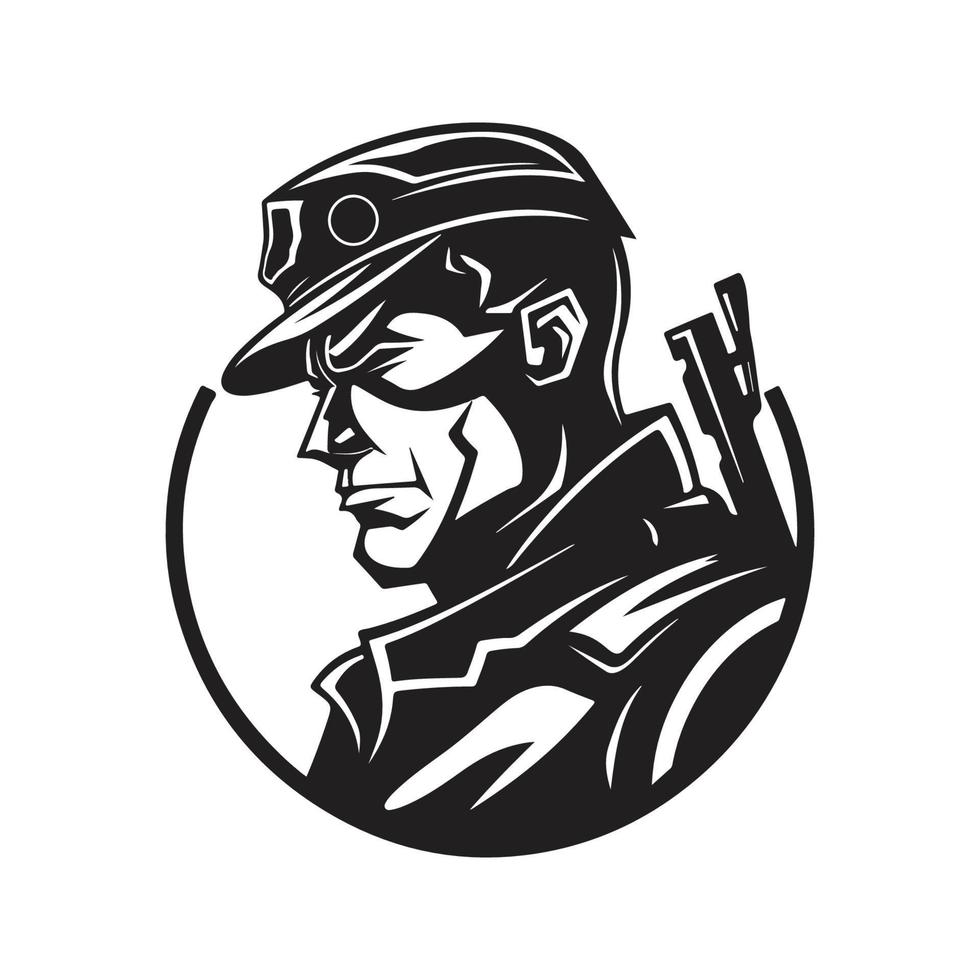 soldado, logo concepto negro y blanco color, mano dibujado ilustración vector