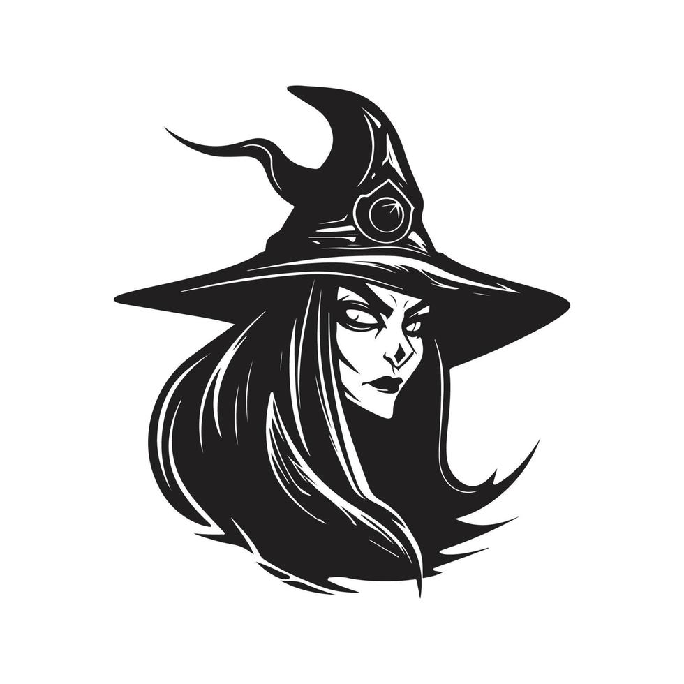 witch, logo concept black and white color, hand drawn illustration ...