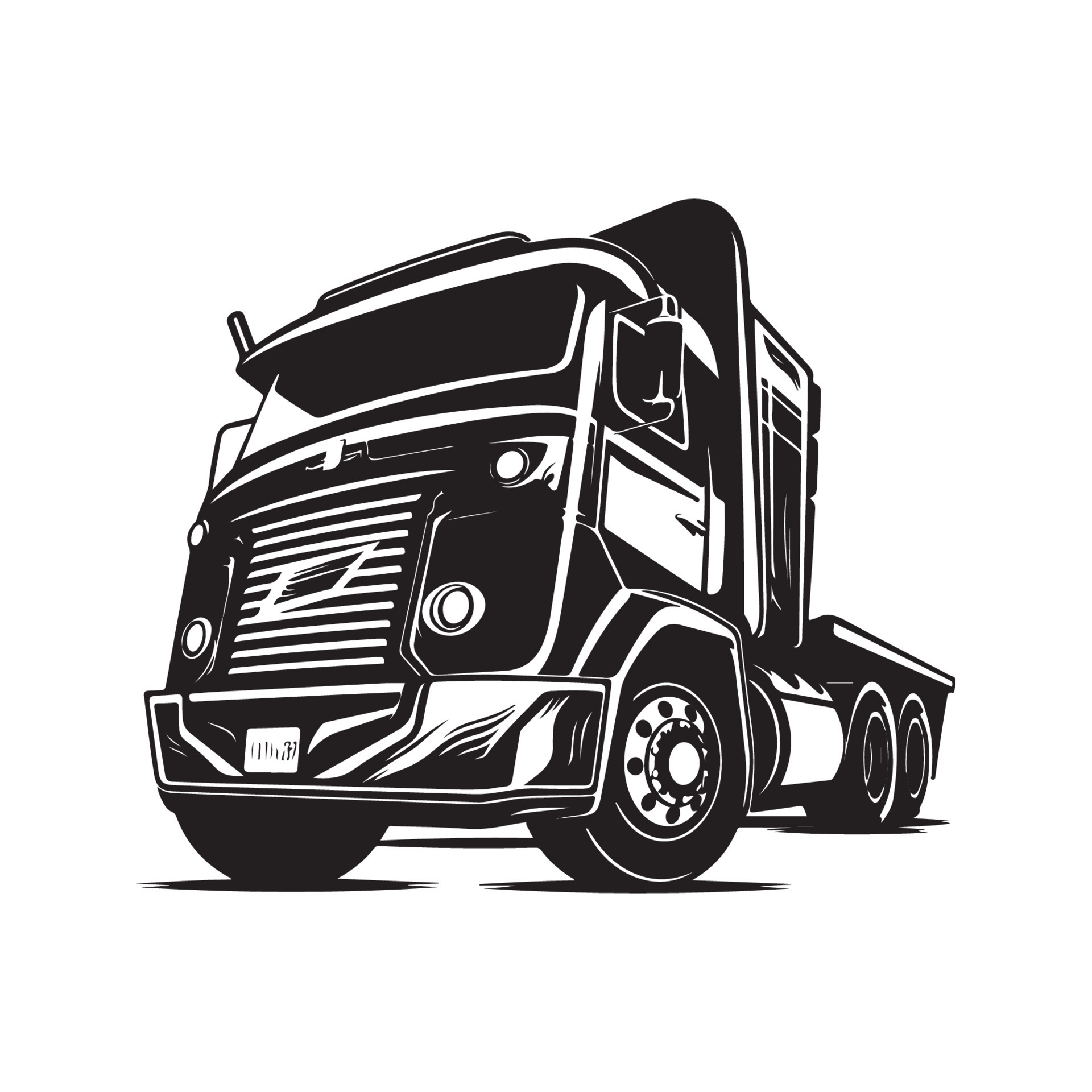 truck, logo concept black and white color, hand drawn illustration