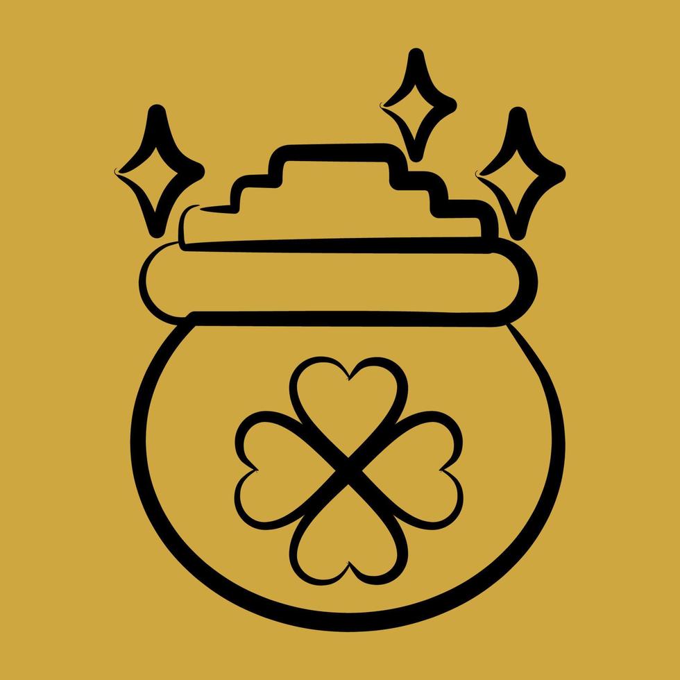 Icon gold pot clover. St. Patrick's Day celebration elements. Icons in hand drawn style. Good for prints, posters, logo, party decoration, greeting card, etc. vector