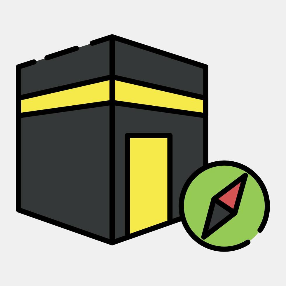 Icon qibla direction. Islamic elements of Ramadhan, Eid Al Fitr, Eid Al Adha. Icons in filled line style. Good for prints, posters, logo, decoration, greeting card, etc. vector