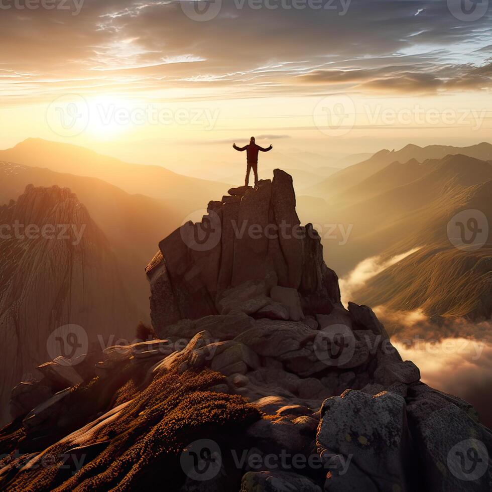 un joven adolescente años caminante es en pie en el borde de un acantilado disfrutando un dramático pasar por alto de el famoso Colorado río. generativo ai foto