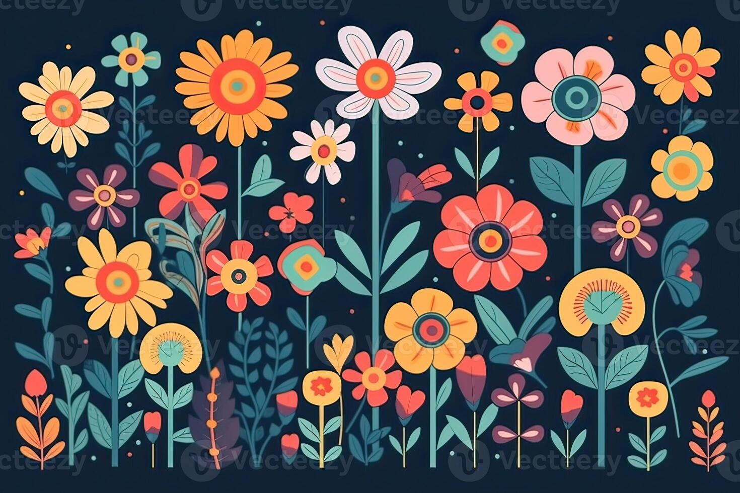 Seamless hand drawn background with flowers. modern Hand drawn flower seamless pattern . Colorful seamless pattern with floral pattern in eastern style. . photo