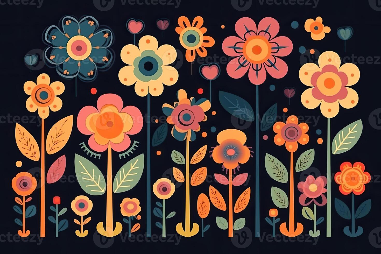 Seamless hand drawn background with flowers. modern Hand drawn flower seamless pattern . Colorful seamless pattern with floral pattern in eastern style. . photo