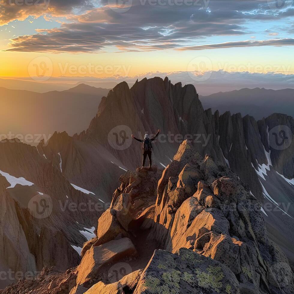 A young teen age hiker is standing on the edge of a cliff enjoying a dramatic overlook of the famous Colorado River. photo