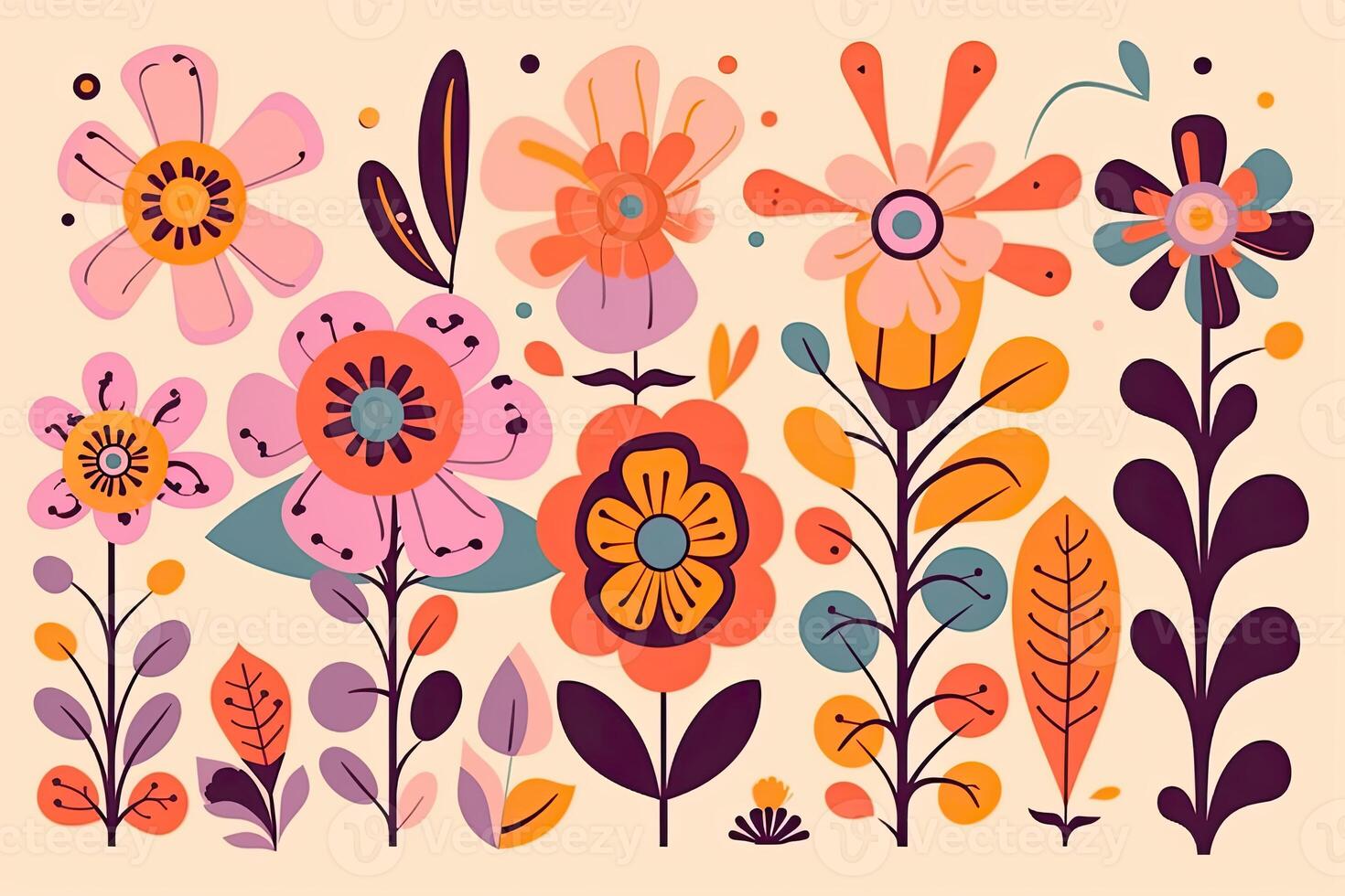 Seamless hand drawn background with flowers. modern Hand drawn flower seamless pattern . Colorful seamless pattern with floral pattern in eastern style. . photo