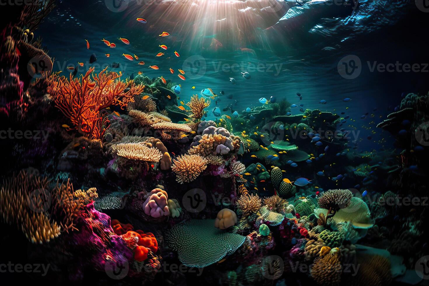 Animals of the underwater sea world. Ecosystem. Colorful tropical fish. Life in the coral reef. . photo