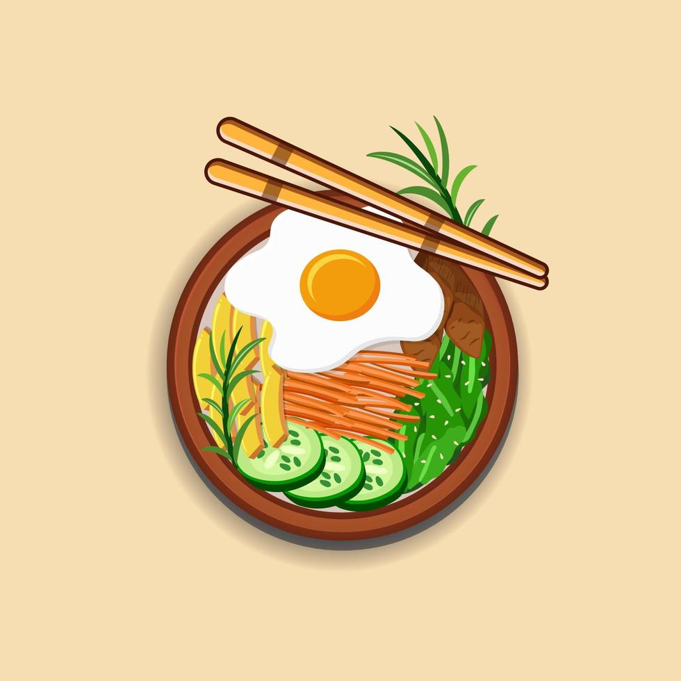 bibimbap único mano dibujo ilustraciones. delicioso especia coreano Corea cuenco cena kimchi vegetal plato comida caliente sano restaurante Cocinando pollo plato oriental bibimbap acortar Arte modelo vector