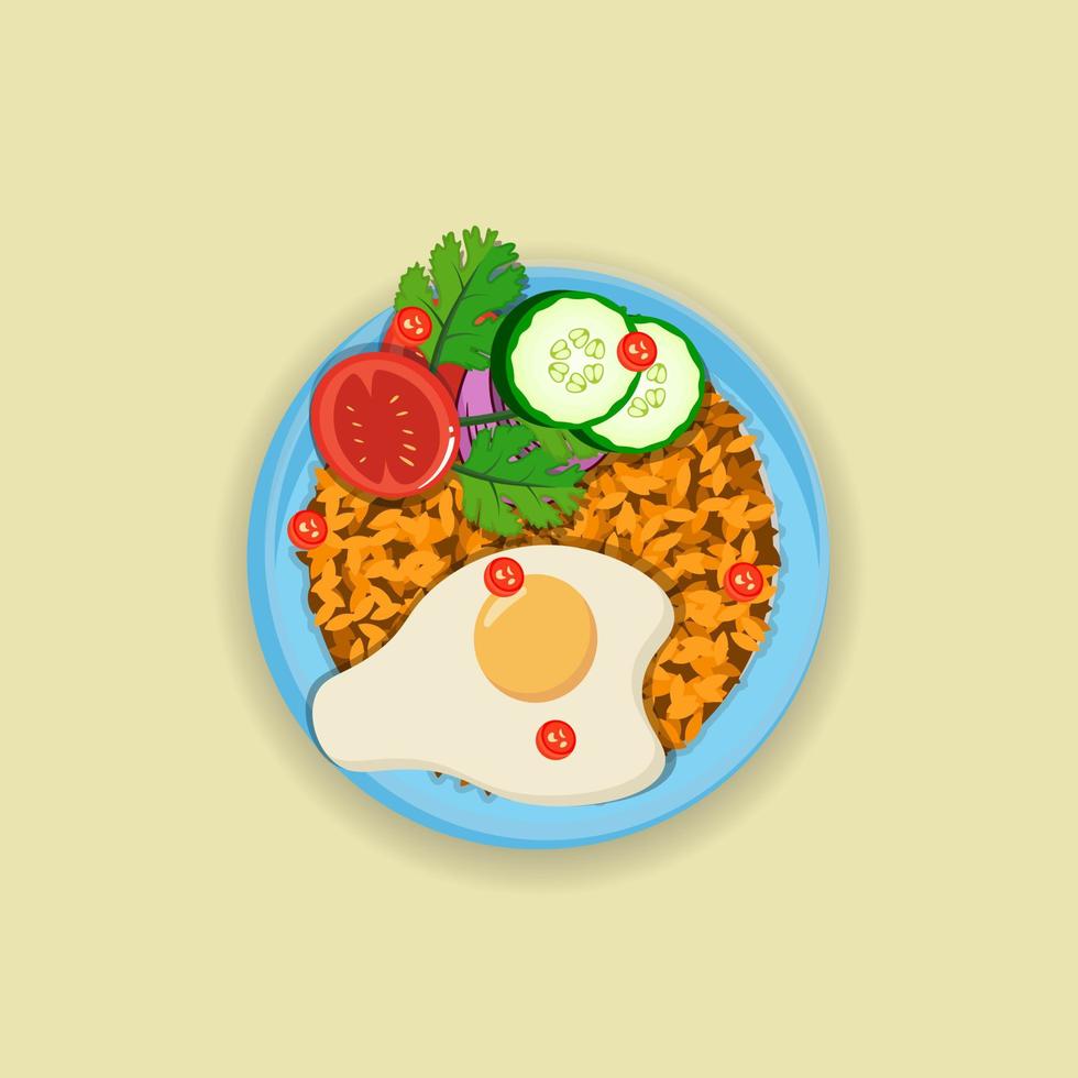 Nasi Goreng Premium Illustrations Design. Watercolor Freshness Healthy Meat Rice Delicious Vegetable Breakfast Element vector