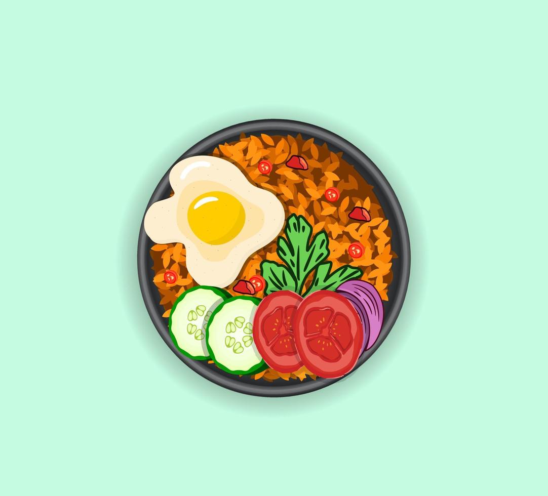 Nasi Goreng Premium Illustrations Vector Design. Nasi Goreng Clip Art Healthy Meat Rice Delicious Vegetable Breakfast Elements.