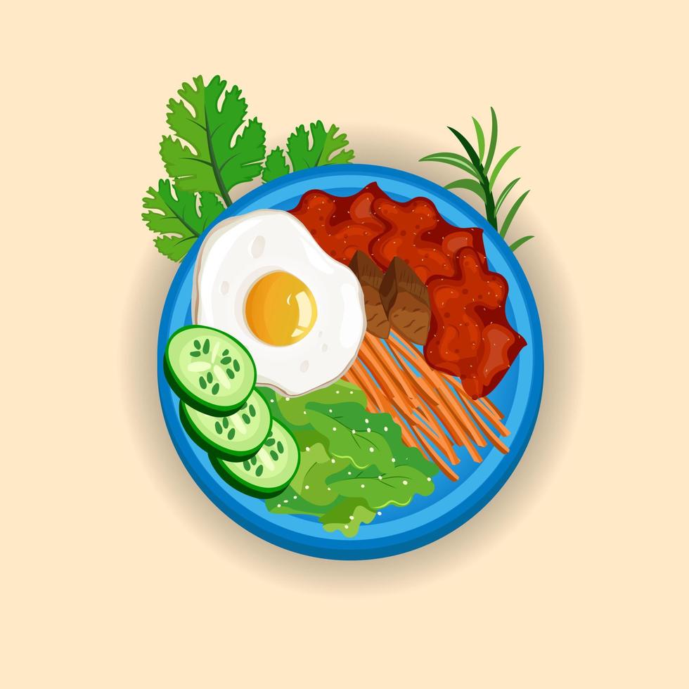 Bibimbap Unique Hand Drawing Illustrations. Delicious Spice Korean Korea Bowl Dinner Kimchi Vegetable Dish Meal Hot Healthy Restaurant Cooking Chicken Plate Oriental Bibimbap Clip Art Template Vector