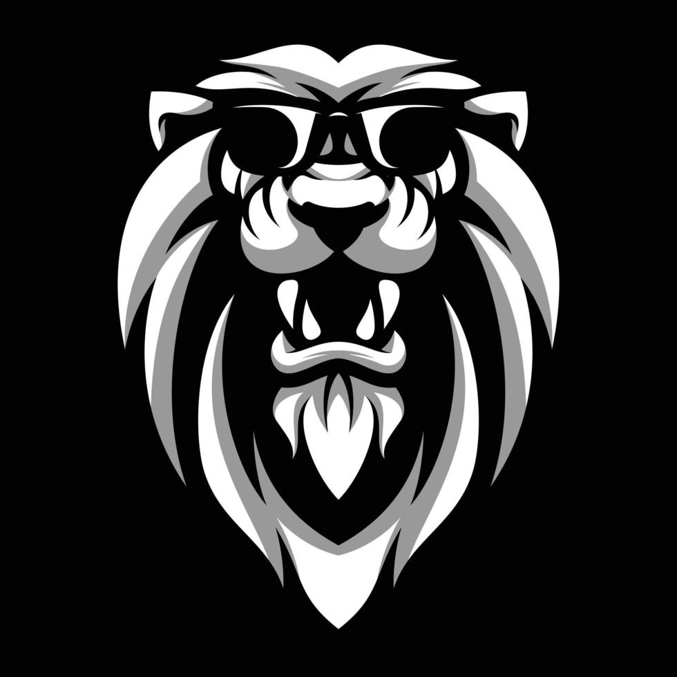 león gafas de sol negro y blanco mascota diseño vector