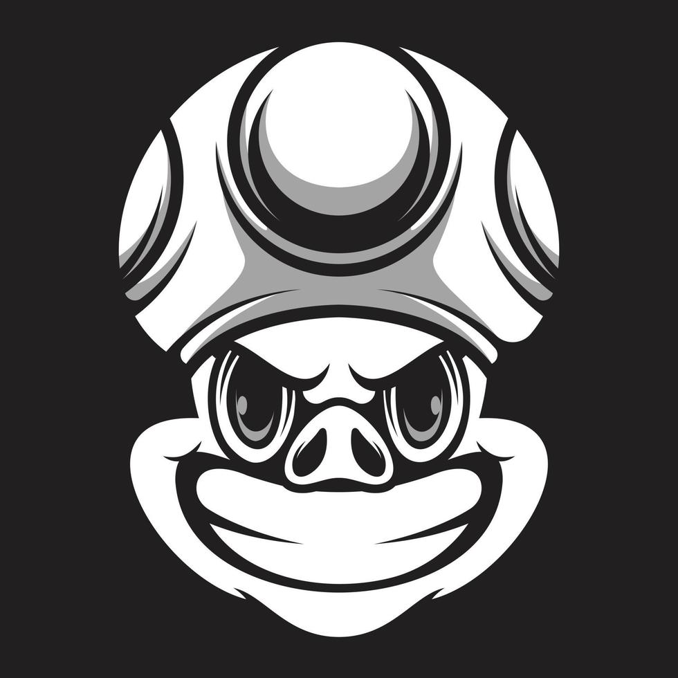 Pig Mushroom Hat Black and White Mascot Design vector