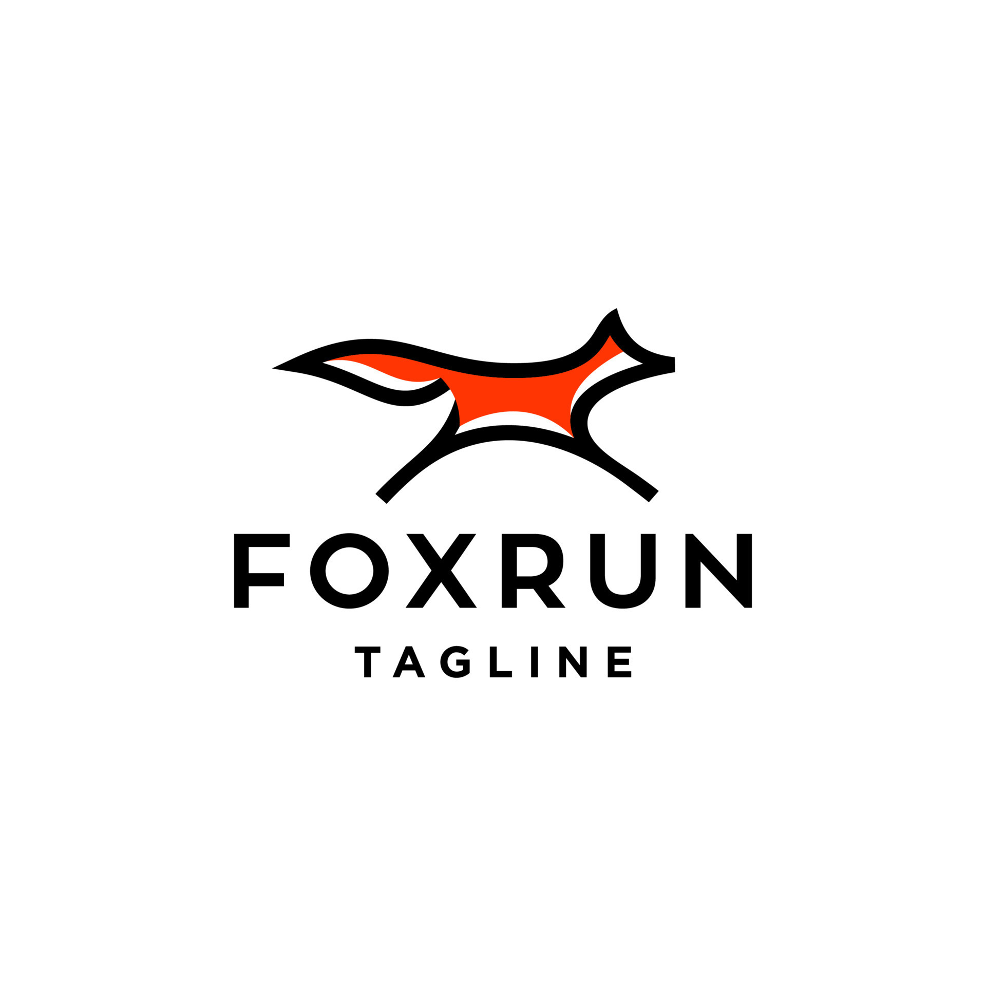 simple vector line art of abstract orange fox logo design jumping and