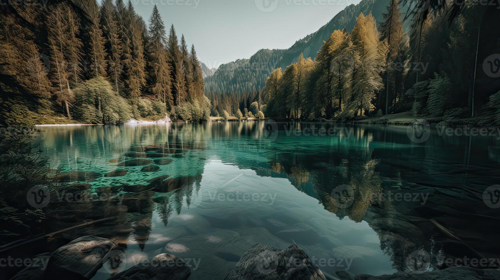 Fantastic mountain lake in Triglav national park. Located in the Bohinj Valley of the Julian Alps. Dramatic unusual scene. Slovenia, Europe. Beauty world. . photo