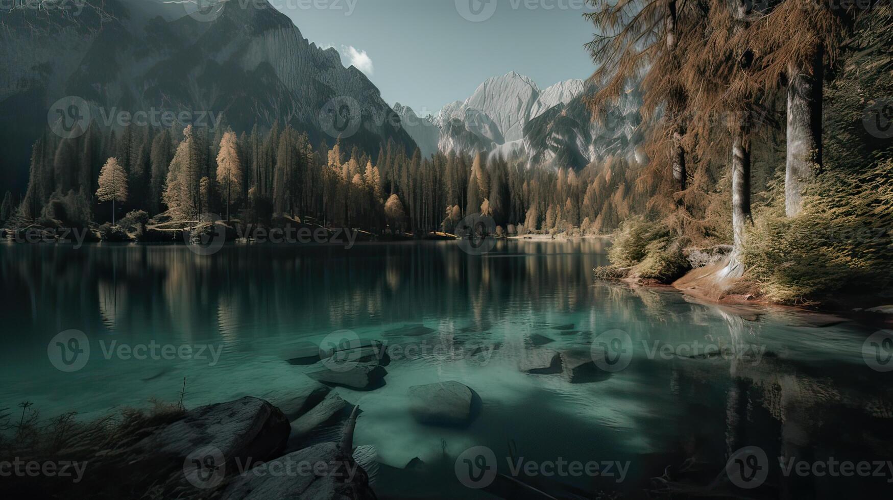 fantástico montaña lago en triglav nacional parque. situado en el bohinj Valle de el Julian Alpes. dramático raro escena. Eslovenia, Europa. belleza mundo. generativo ai. foto