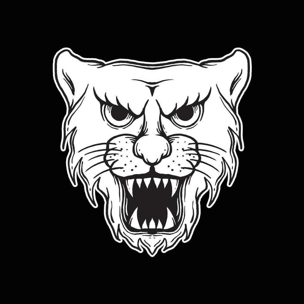Tiger head art Illustration hand drawn style black and white premium vector