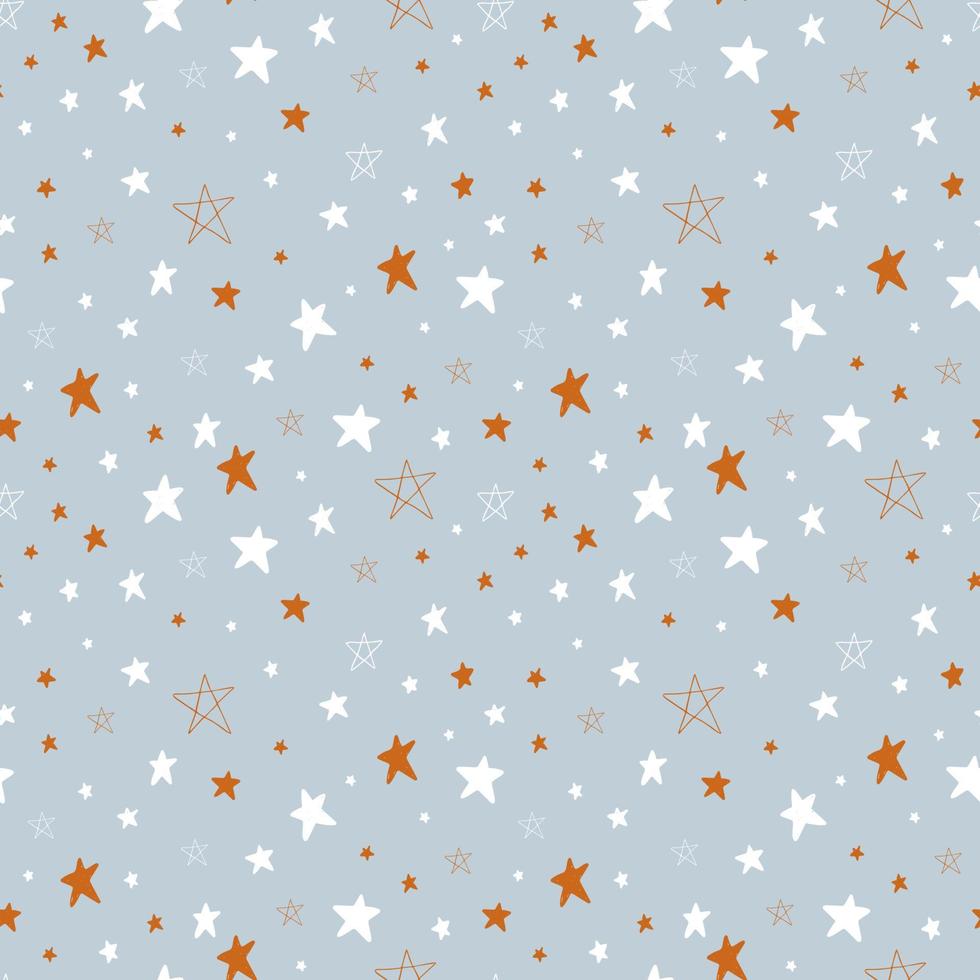 Cute pattern with stars. Cosmos theme. Minimalistic hand drawn vector illustration for paper, fabric, textile.