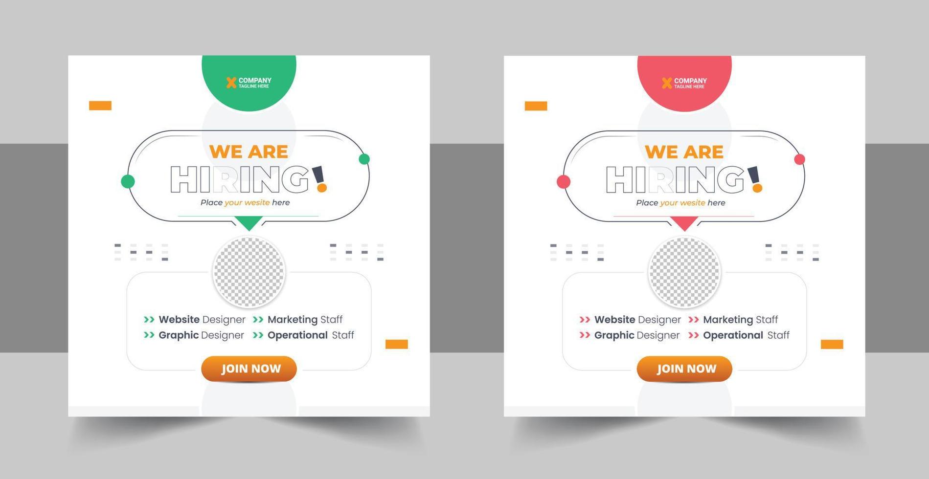 We are hiring job vacancy social media post or Social Media Square Banner design template, We are hiring job vacancy square web banner design vector