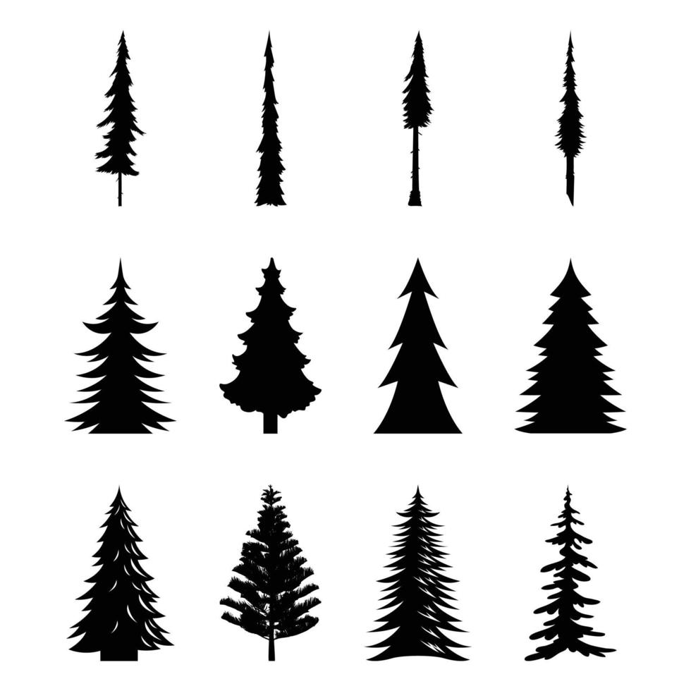 12 professional pine-trees silhouette vector