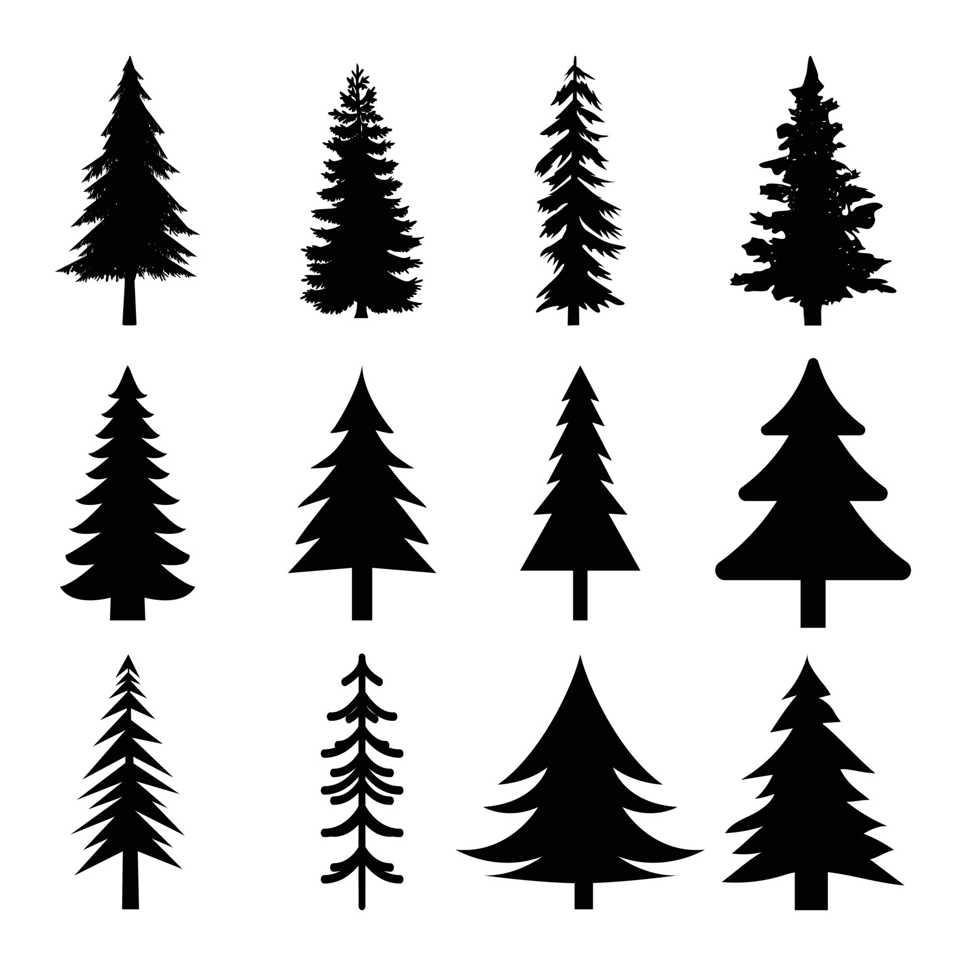 12 professional pine trees silhouette set 4 22086805 Vector Art at Vecteezy