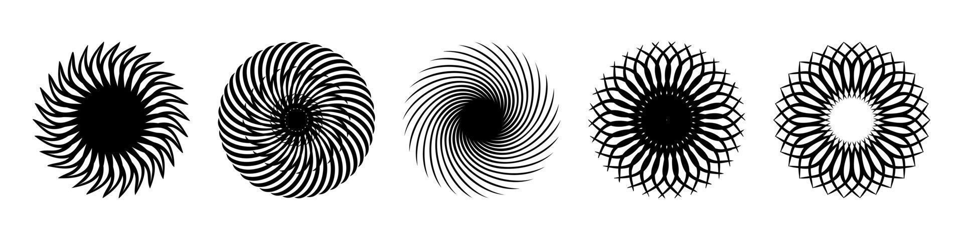 Icon set of Spiral and rotation circle design elements. Flat vector illustration