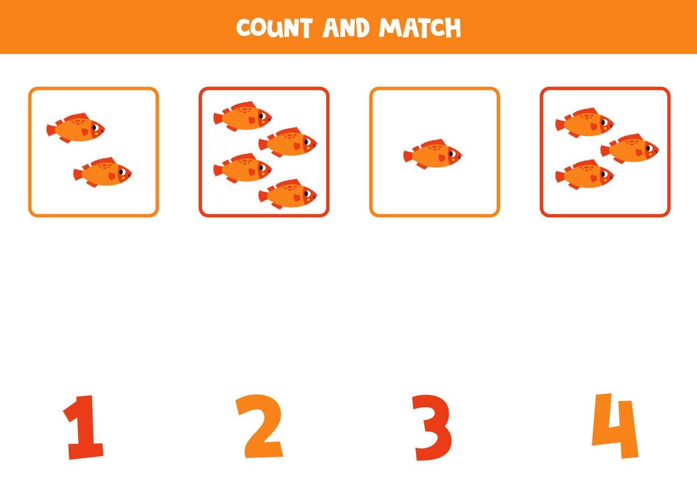 Counting game for kids. Count all sea bass and match with numbers. Worksheet for children. vector