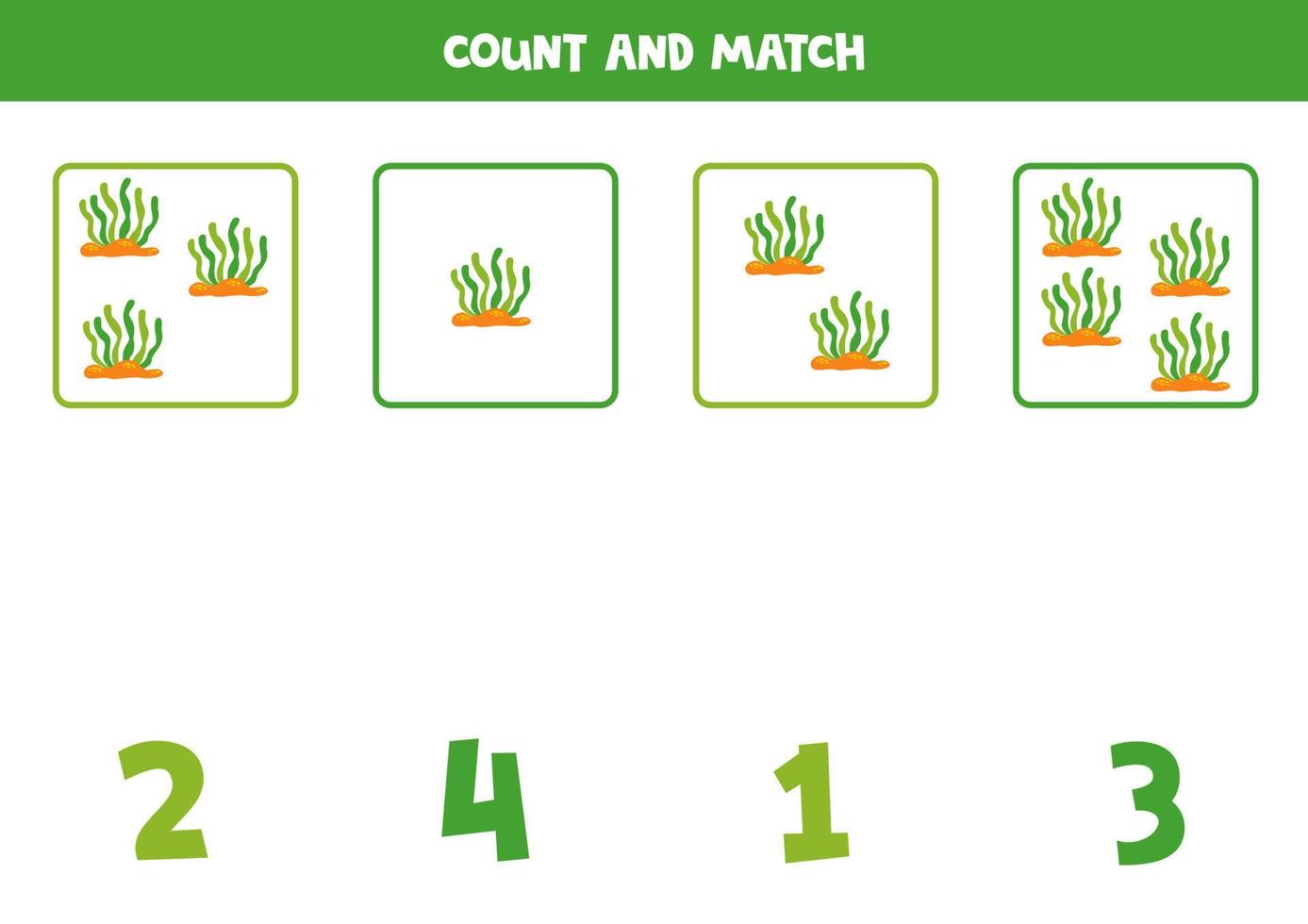 Count all sea weeds and match with the correct number. vector