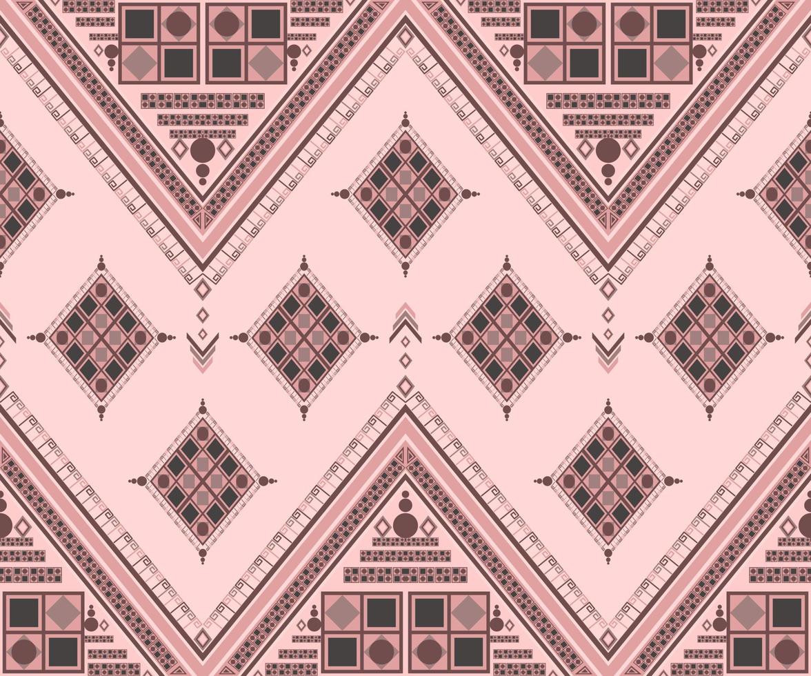 Ethnic folk geometric seamless pattern in dark pink and light brown in vector illustration design for fabric, mat, carpet, scarf, wrapping paper, tile and more