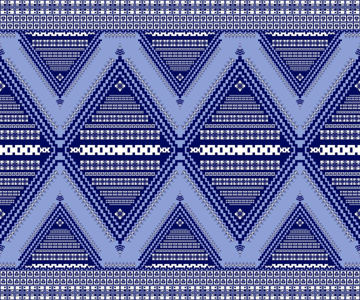 Ethnic folk geometric seamless pattern in dark blue, indigo tone in vector illustration design for fabric, mat, carpet, scarf, wrapping paper, tile and more