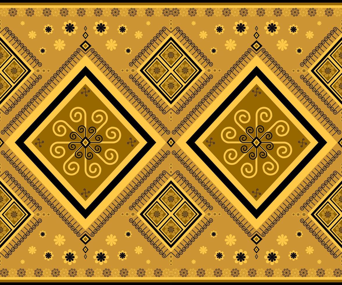 Ethnic folk geometric seamless pattern in brown and yellow tone in vector illustration design for fabric, mat, carpet, scarf, wrapping paper, tile and more