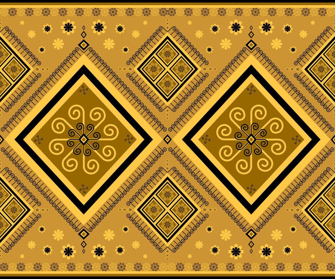 Ethnic folk geometric seamless pattern in brown and yellow tone in vector illustration design for fabric, mat, carpet, scarf, wrapping paper, tile and more