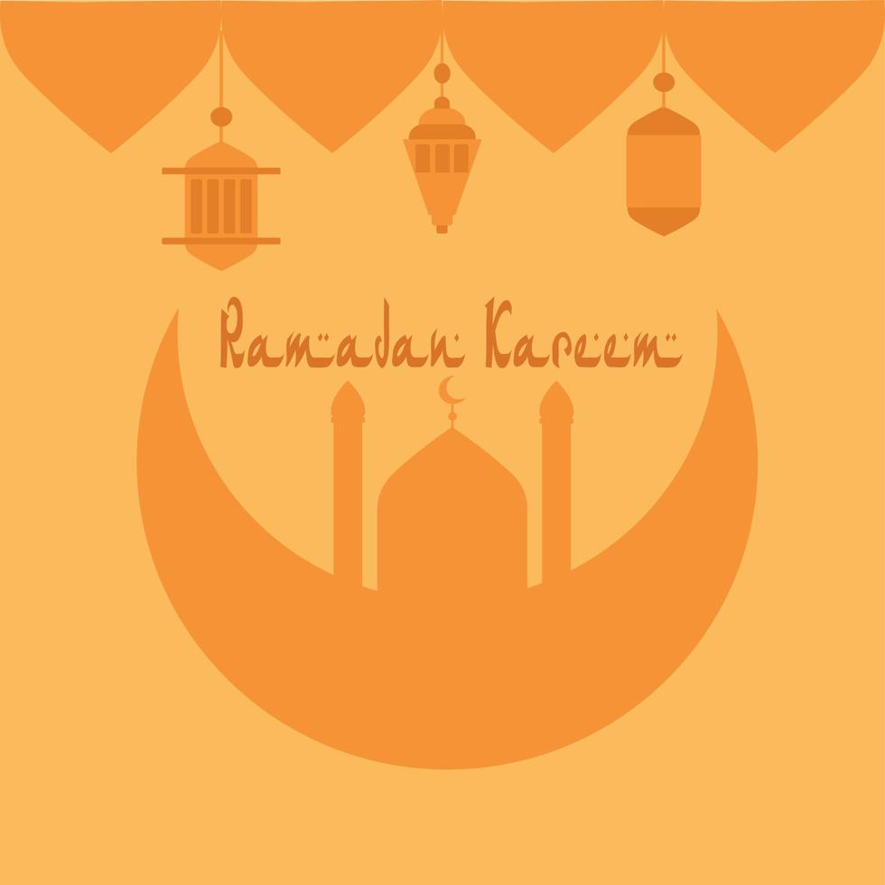 Vector illustration of a mosque and a lantern on the moon in connection with the month of Ramadan