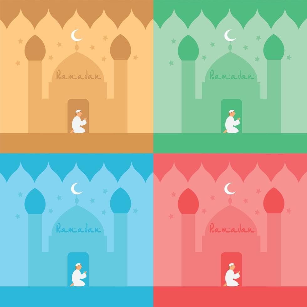 Ramadán mes un persona Orando en un mezquita antecedentes vistoso vector ilustración