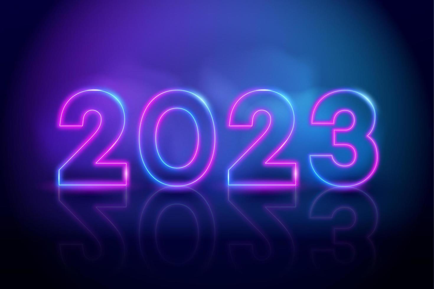 Purple vector neon tube numbers 2023. New year neon color numbers