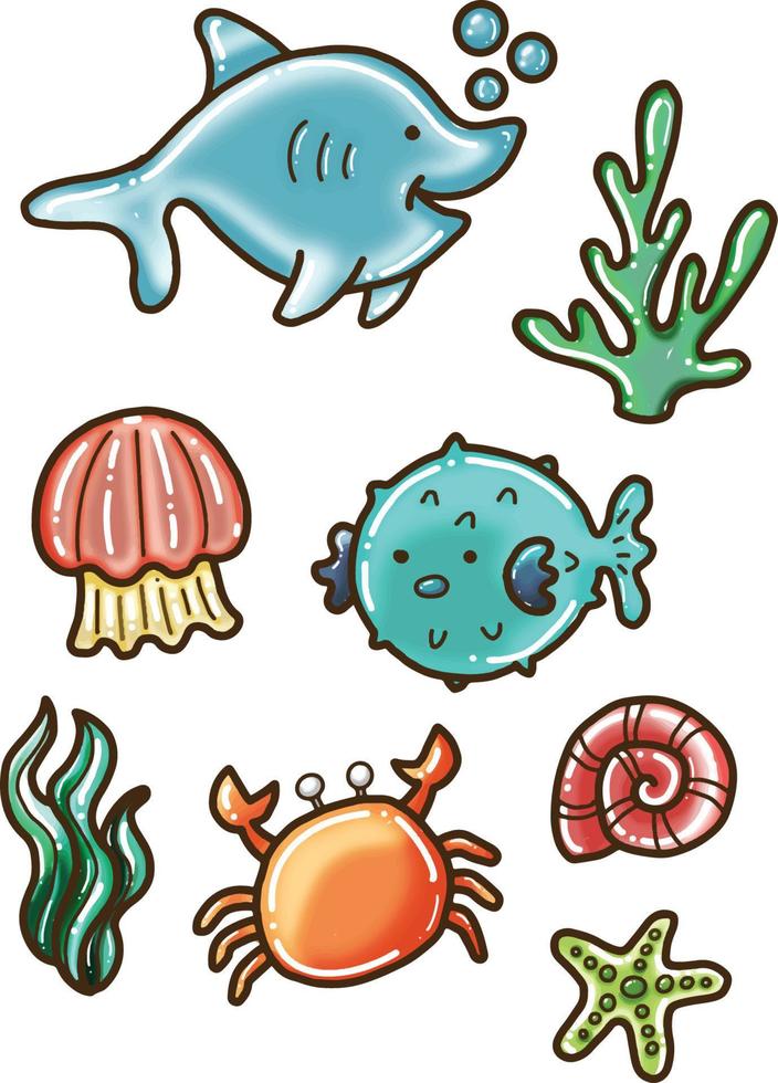 Cute Sea Animal Icons Wallpaper vector