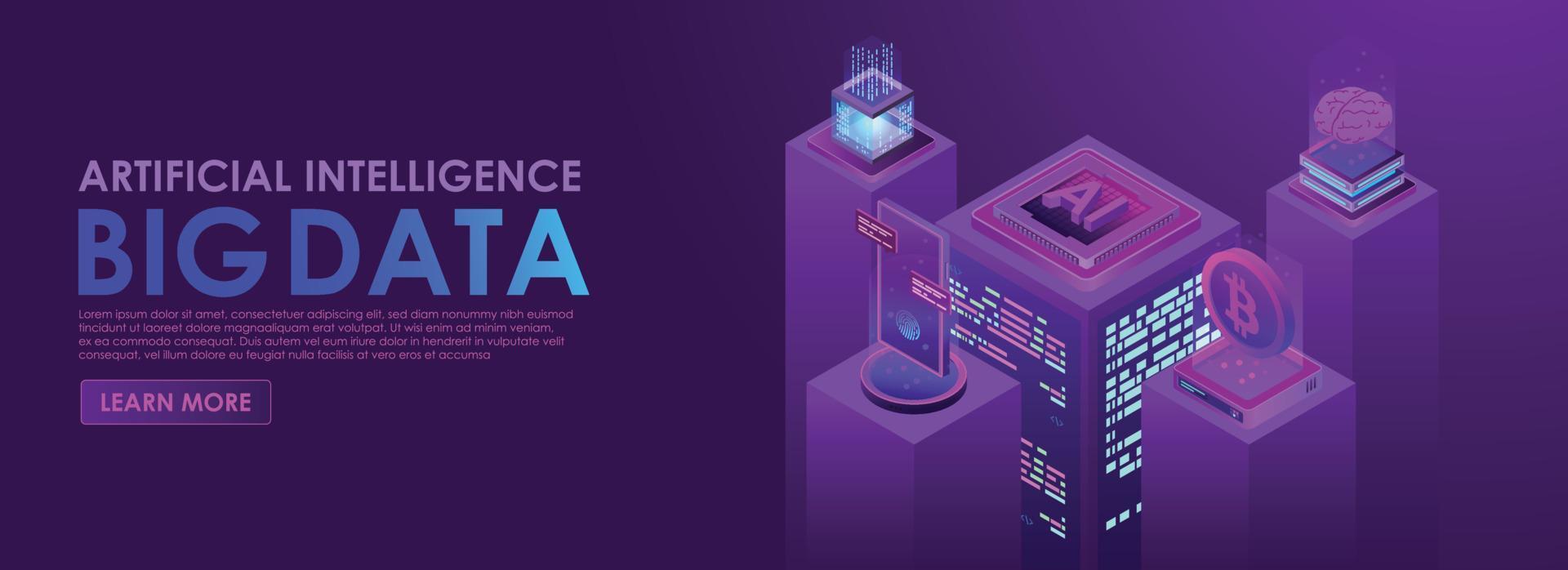 Isometric AI Data Analysis Network technology vector