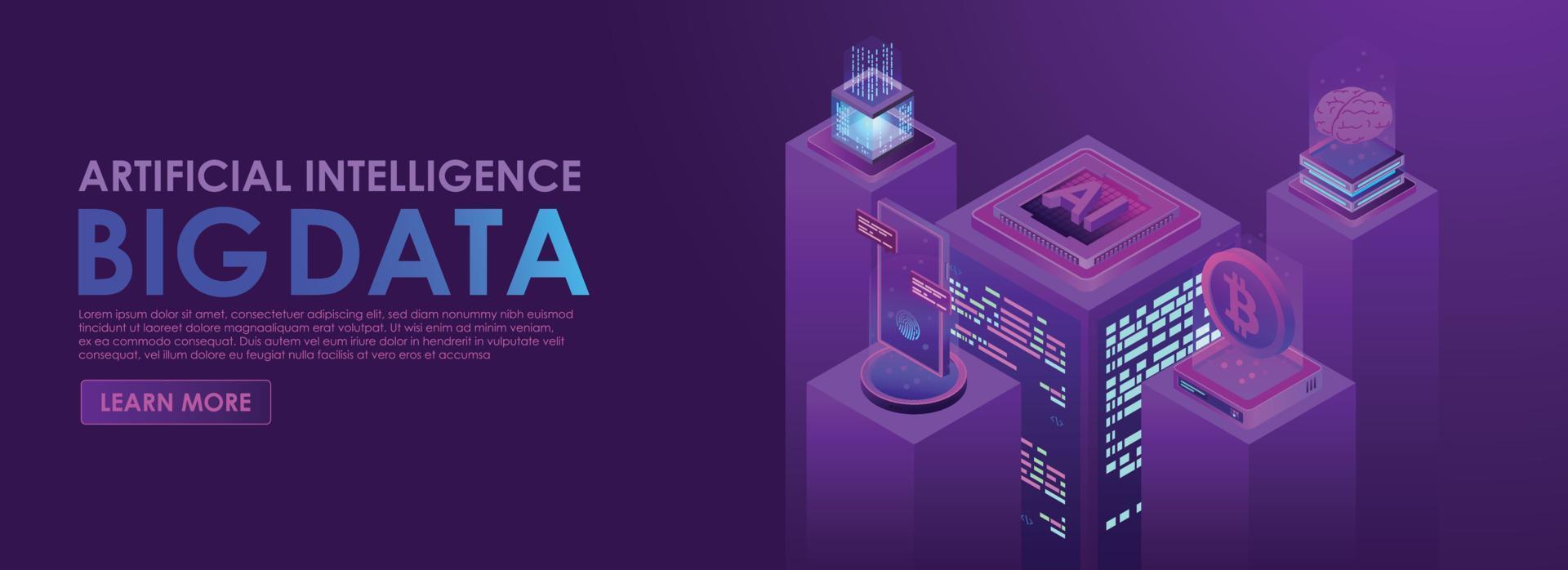 Isometric AI Data Analysis Network technology vector