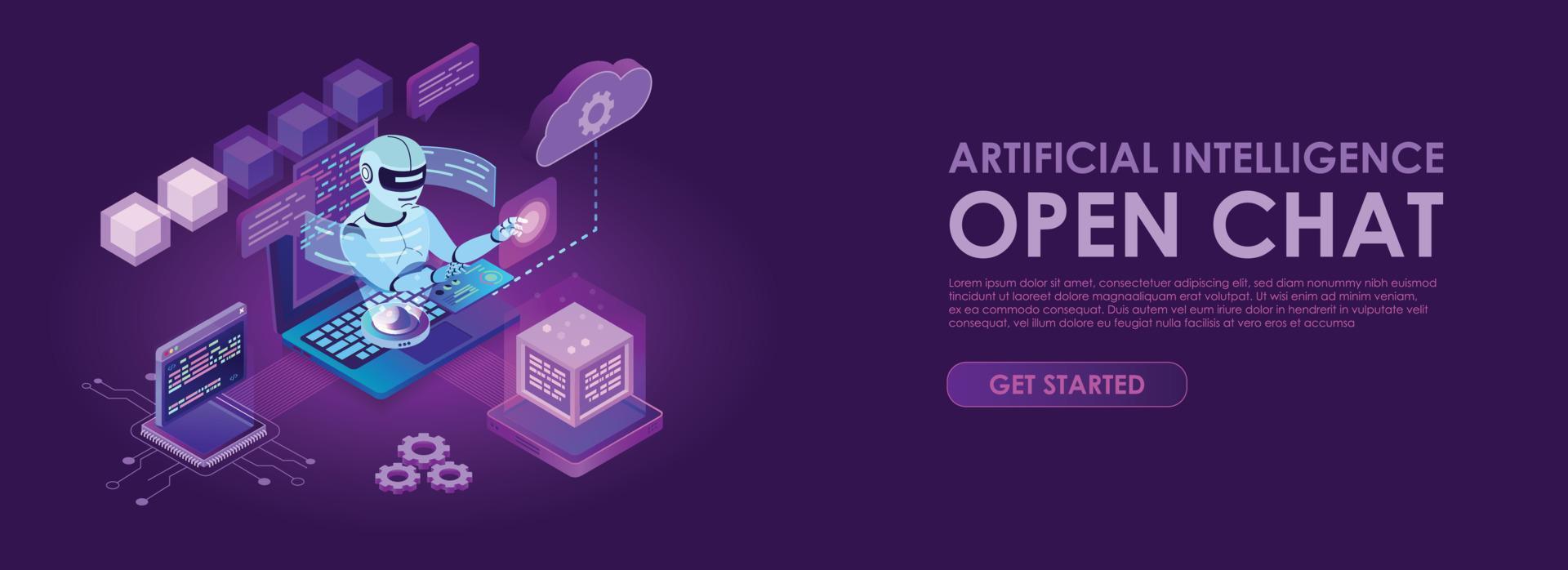 Artificial intelligence data analysis concept in isometric illustration. vector