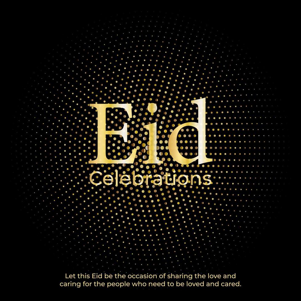 Elegant eid mubarak design in golden color with shiny text, background and beautiful quote. Vector template