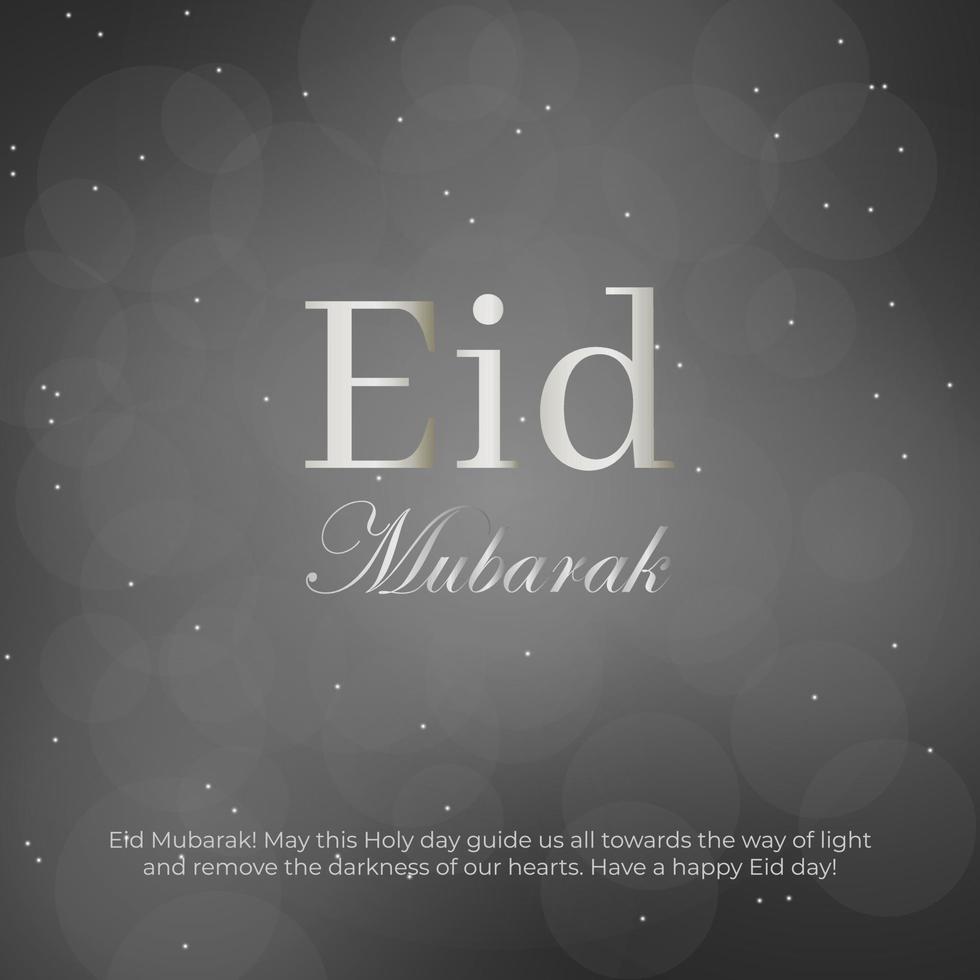 Eid Mubarak beautiful silver design. Greeting card with shiny text and night background. Stock vector