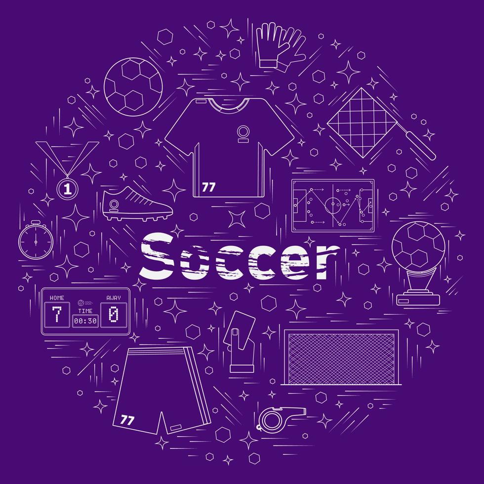 Soccer white elements on purple vector