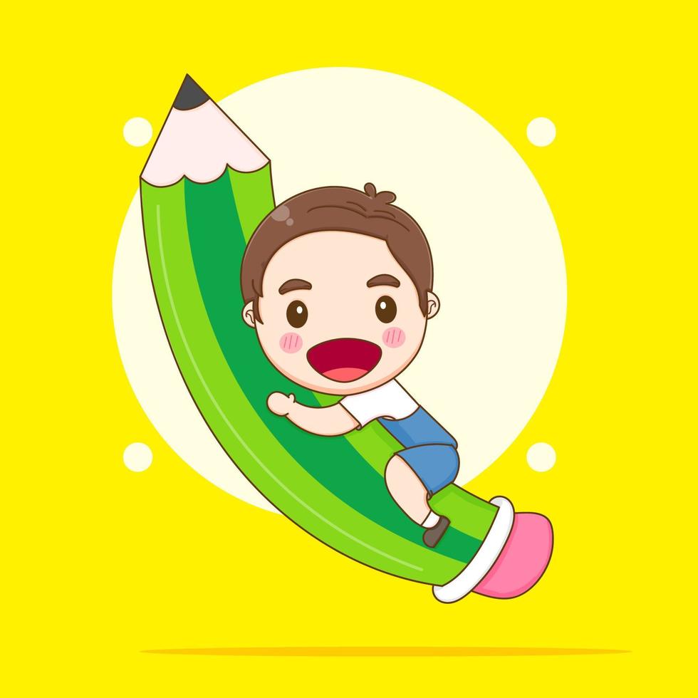 Cute student riding pencil vector design illustration