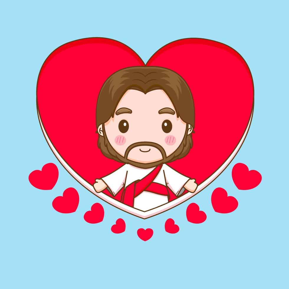 Jesús Cristo en amor chibi dibujos animados personaje vector