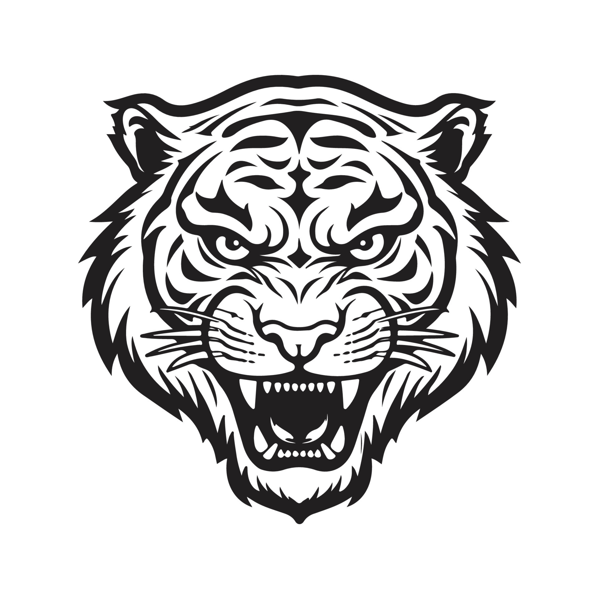 angry tiger, logo concept black and white color, hand drawn