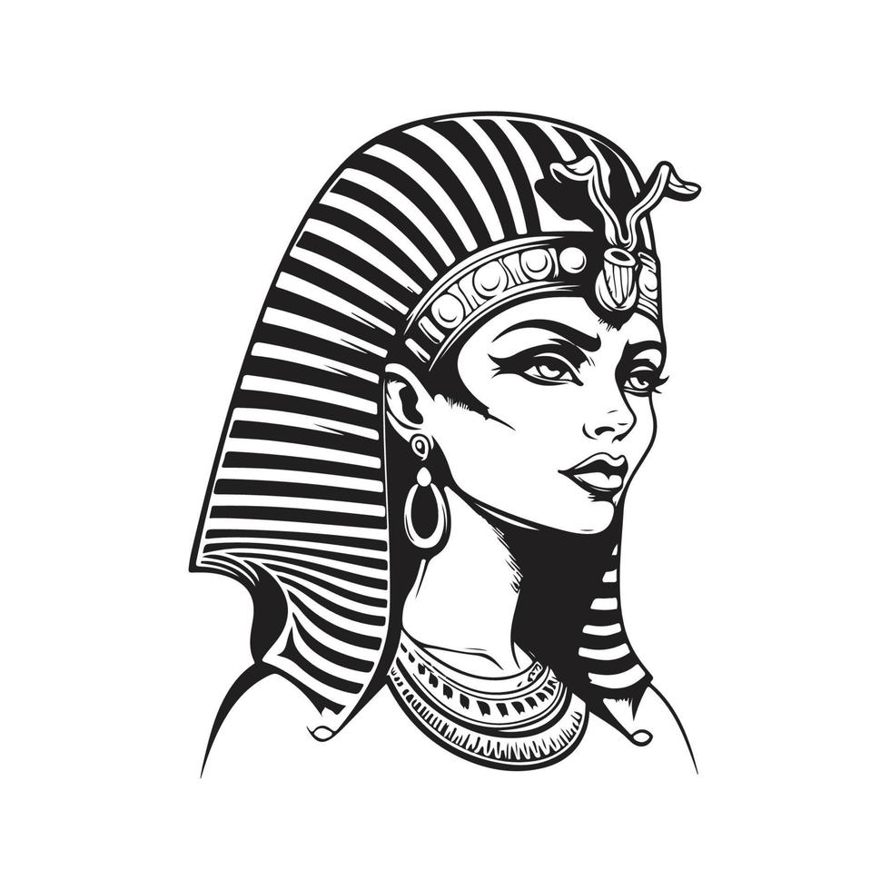 beautiful egyptian cleopatra, logo concept black and white color, hand drawn illustration vector