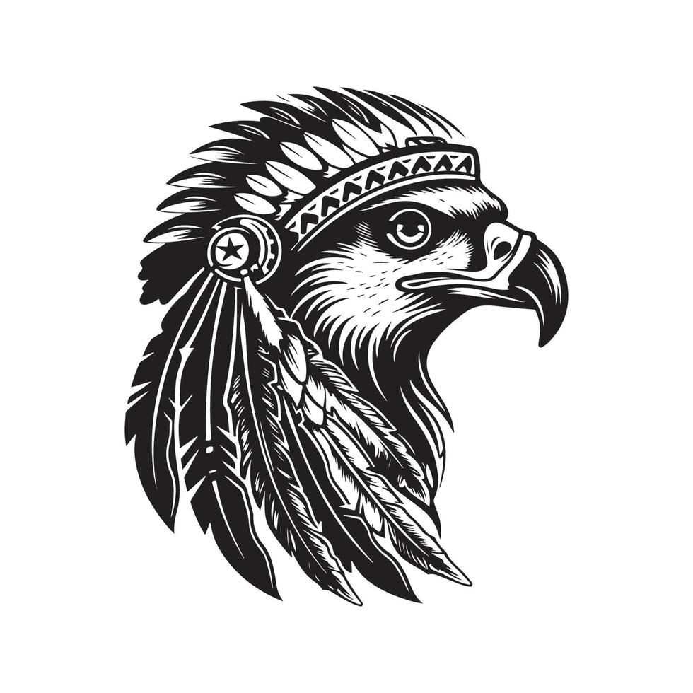 indian eagle, logo concept black and white color, hand drawn illustration vector